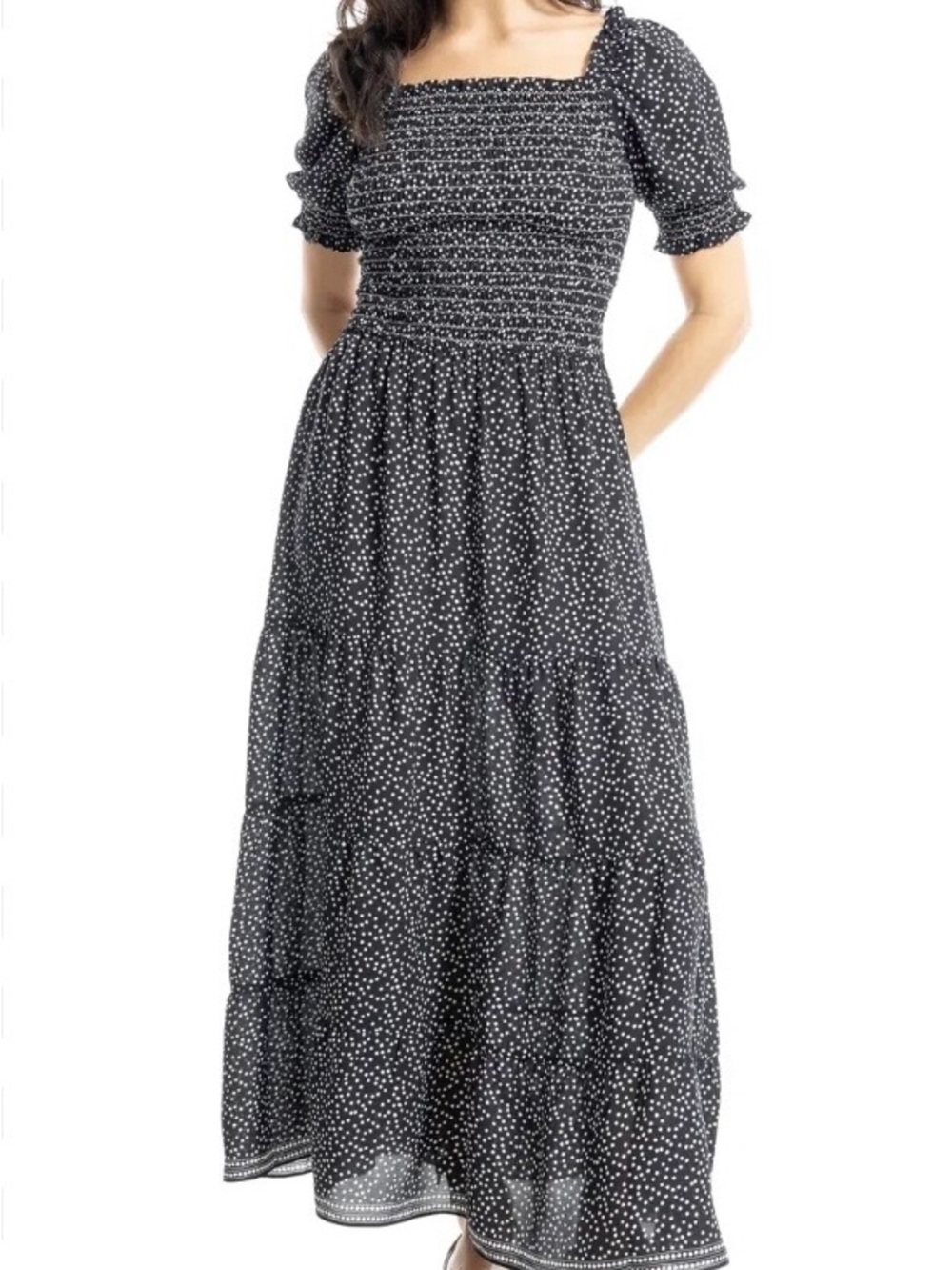 Max Studio Black Maxi Dress with White Dot Print